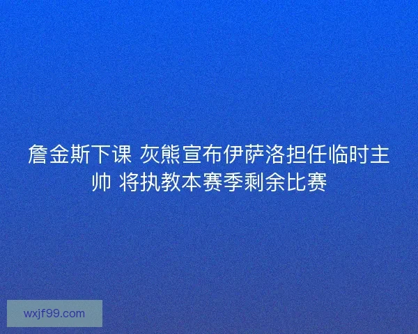 詹金斯下课 灰熊宣布伊萨洛担任临时主帅 将执教本赛季剩余比赛